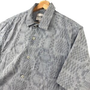 Corridor New York Mens Gray Geometric Dobby Textured Short Sleeve Shirt Size M